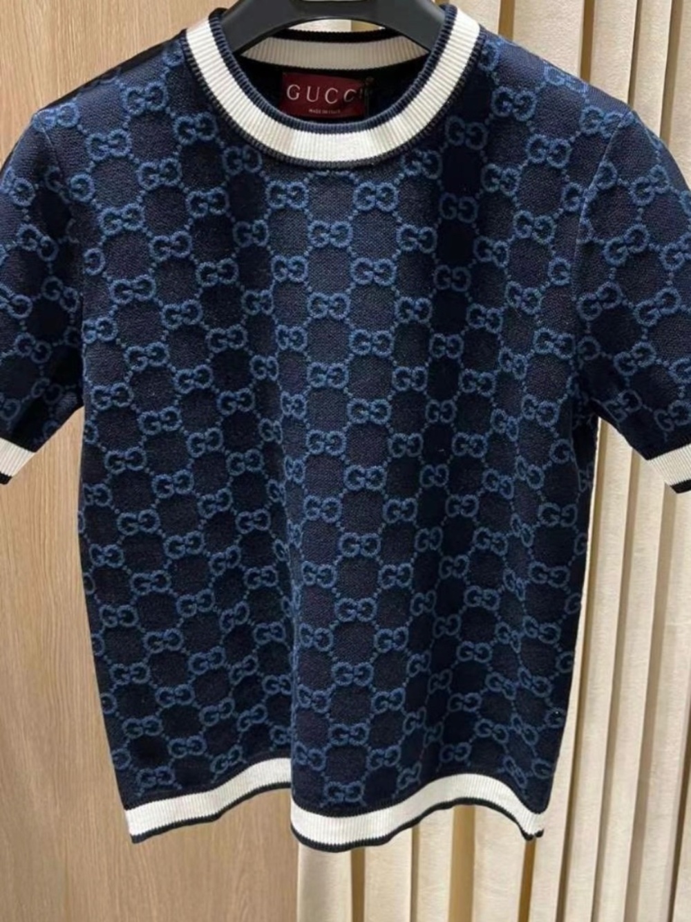New Gucci GG Logo Monogram Fine Cotton Jacquard Top in Navy Large